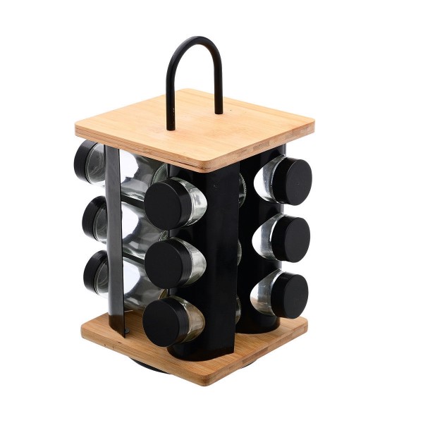ΒΑΣΗ ΜΠΑΧΑΡΙΚΩΝ BAMBOO ESSENTIALS ΜΕ 12 ΓΥΑΛΙΝΑ ΔΟΧΕΙΑ ΠΕΡΙΣΤΡΕΦΟΜΕΝΗ ΜΑΥΡΗ 01-14650