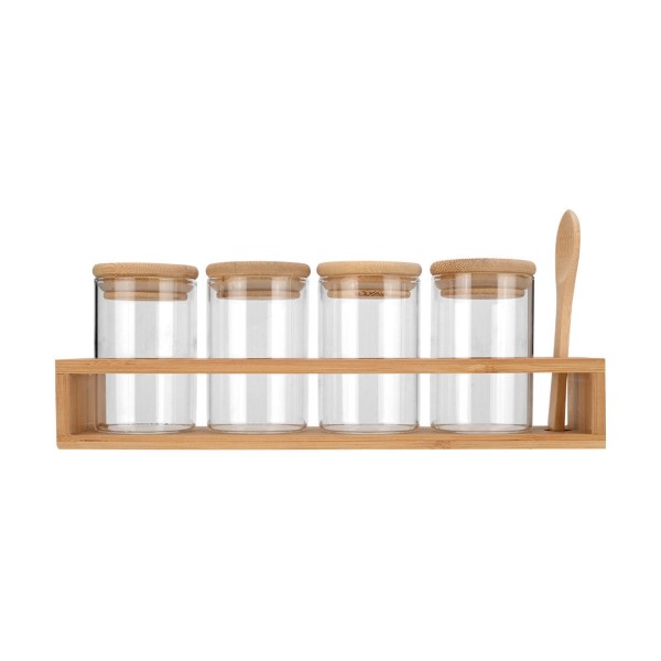ΔΟΧΕΙΑ ΜΠΑΧΑΡΙΚΩΝ ΓΥΑΛΙΝΑ ΣΕΤ 5 ΤΕΜ 27x6.5x12.5cm ΜΕ ΒΑΣΗ BAMBOO ΚΑΙ ΚΟΥΤΑΛΙ 01-28206