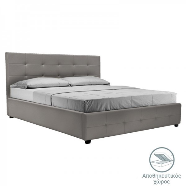 Κρεβάτι Roi pakoworld με αποθηκευτικό χώρο pu γκρι ματ 160x200εκ