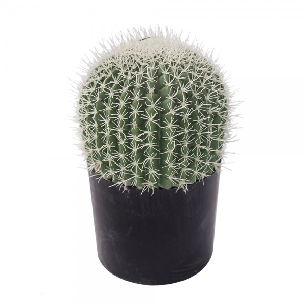 FEROCACTUS ΦΥΤΟ ΤΕΧΝΗΤΟ ΣΕ ΓΛΑΣΤΡΑ 18x18x30cm ΥΦΑΣΜΑ ΠΡΑΣΙΝΟ ΛΕΥΚΟ ΠΛΑΣΤΙΚΟ