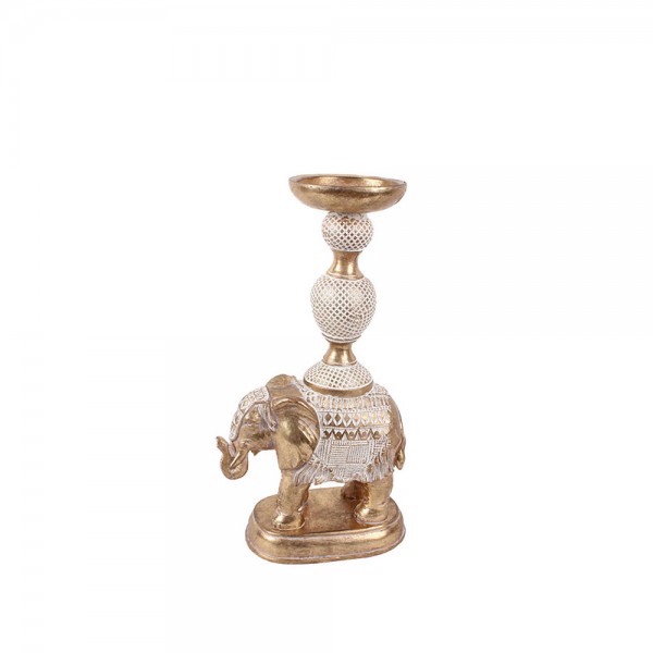 ELEPHAS 2 ΚΗΡΟΠΗΓΕΙΟ POLYRESIN ΧΡΥΣΟ/ΛΕΥΚΟ 17,5x9,5xY32,5cm