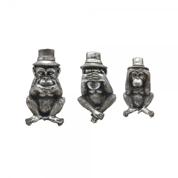 MONKIES 1 DECO ΜΑΪΜΟΥ SET 3ΤΜΧ POLYRESIN ΑΣΗΜΙ 13-13,5-13,5x12-13,5-13xH22-21-22cm