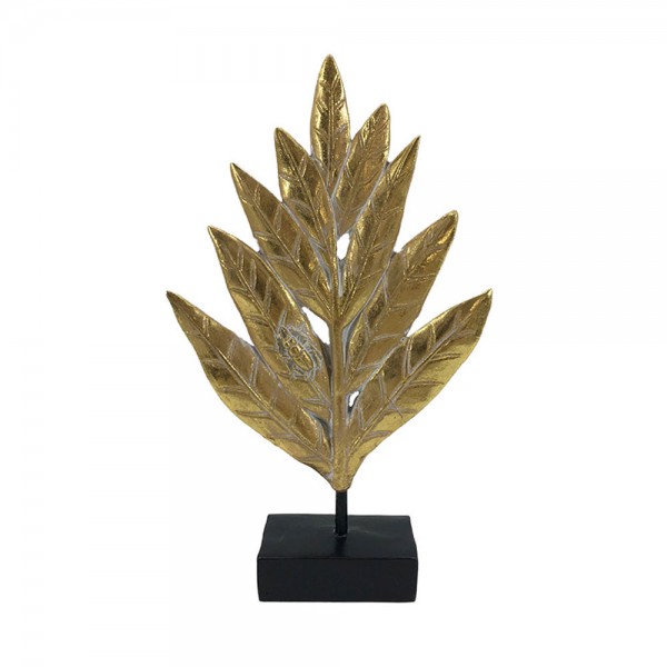 RUOMO DECO ΦΥΛΛΟ POLYRESIN ΧΡΥΣΟ ΜΑΥΡΟ 15,2x4,3xH25,3cm