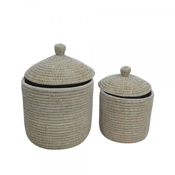 NILE ROUND ΚΑΛΑΘΙ ΜΕ ΚΑΠΑΚΙ SET 2ΤΜΧ KANSGRASS PVC ΦΥΣΙΚΟ ΛΕΥΚΟ 37x37xH38cm