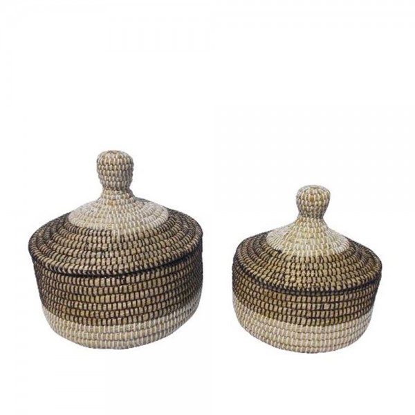 NILE PLEX ΚΑΛΑΘΙ ΜΕ ΚΑΠΑΚΙ SET 2ΤΜΧ 30x30x32cm KANSGRASS ΦΥΣΙΚΟ ΜΑΥΡΟ PVC