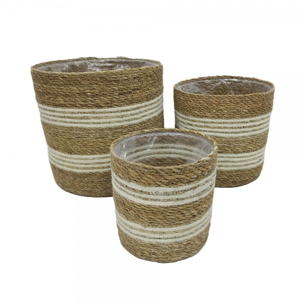 YDRA ΚΑΛΑΘΙ SET 3ΤΜΧ SEAGRASS ΓΙΟΥΤΑ ΦΥΣΙΚΟ ΛΕΥΚΟ D28/25/22xH28/25/22cm