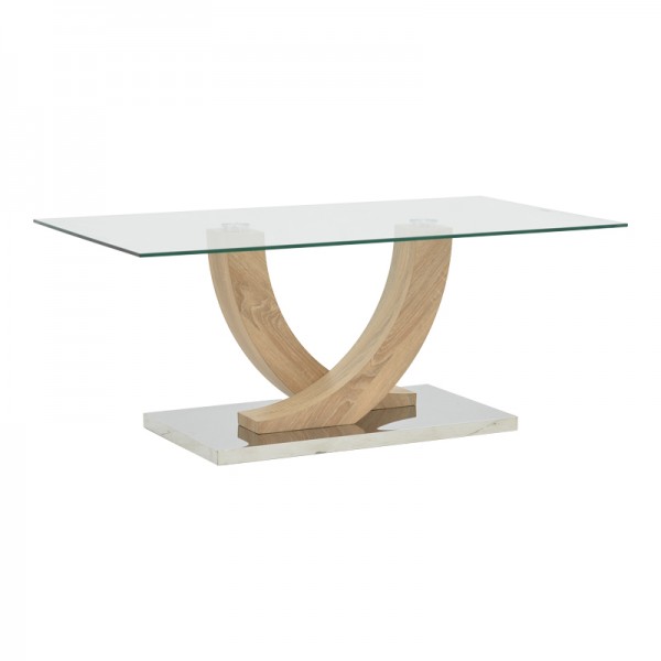 Τραπέζι σαλονιού Kasmora pakoworld φυσικό ξύλο-γυαλί 110x60x45εκ 029-000238
