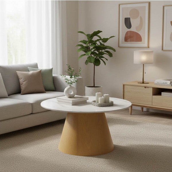 Τραπέζι σαλονιού Soleire Inart λευκό μαρμάρου sintered stone Φ70x40εκ