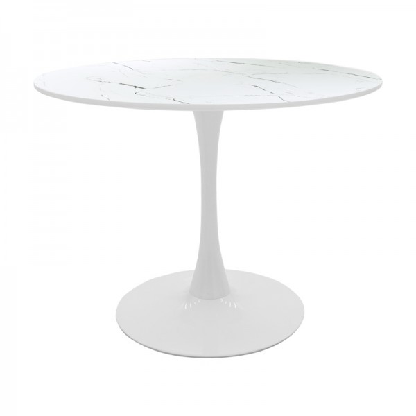 Tραπέζι Balou pakoworld mdf σε λευκή απόχρωση με όψη μαρμάρου Φ100x73εκ
