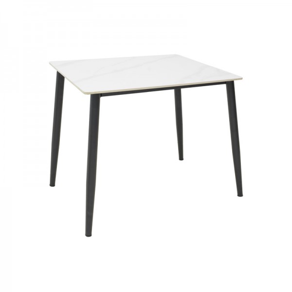 Τραπέζι Gustas pakoworld λευκό μαρμάρου sintered stone-μαύρο μέταλλο 80x80x76εκ