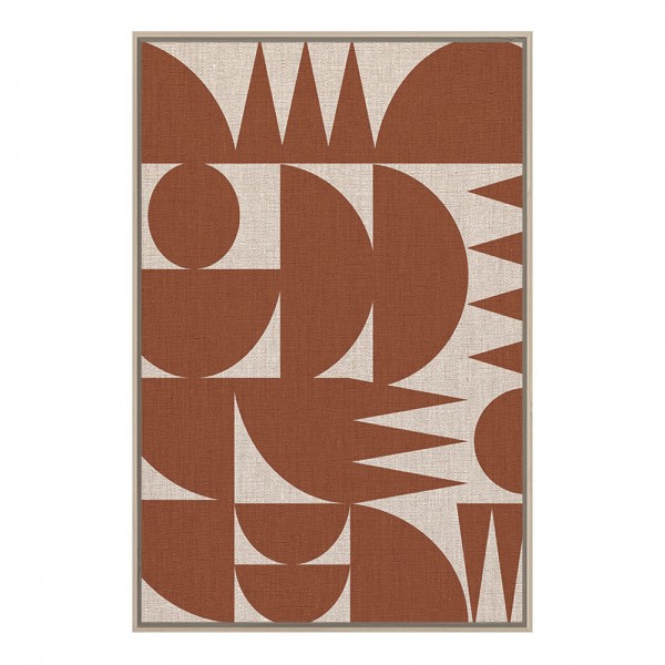 GEOMETRIC CUBISM ΠΙΝΑΚΑΣ ΚΑΜΒΑΣ TERRACOTTA ΞΥΛΟ ΚΟΡΝΙΖΑ ΦΥΣΙΚΟ 82,6x122,6xH4,3cm