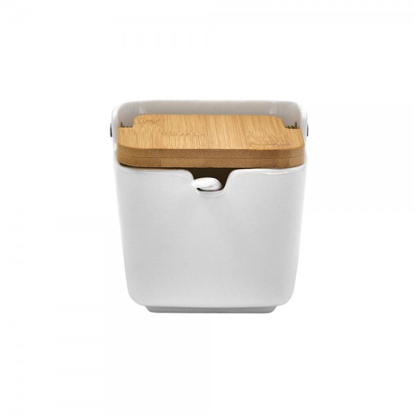 CURVE ΔΟΧΕΙΟ ΑΠΟΘΗΚΕΥΣΗΣ ΜΕ ΚΑΠΑΚΙ ΠΟΡΣΕΛΑΝΗ BAMBOO ΛΕΥΚΟ ΦΥΣΙΚΟ 9,5x9,5xH9cm