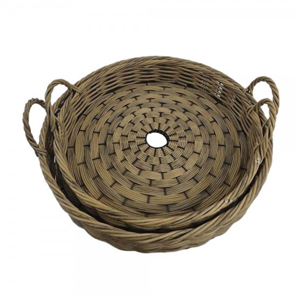 KEGAN ΔΙΣΚΟΣ SET 2ΤΜΧ 56x56x11 ΞΥΛΟ ΚΑΦΕ RATTAN