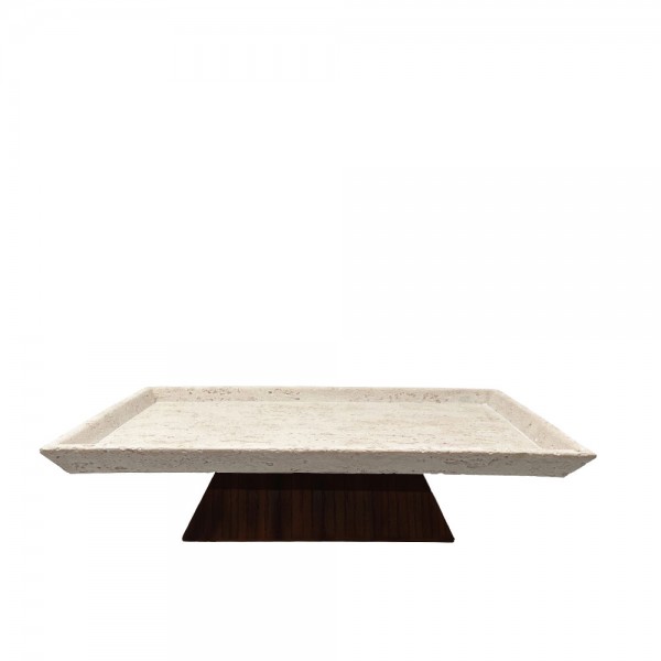 TRAVERTINO ΔΙΣΚΟΣ ΔΙΑΚΟΣΜΗΣΗΣ 40x22x9.5cm POLYRESIN STONE ΚΑΦΕ ΣΚΟΥΡΟ