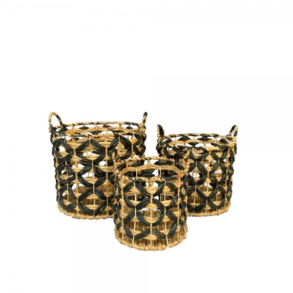 ROMVUS ΚΑΛΑΘΙ SET 3ΤΜΧ 36x36x38cm ΥΑΚΙΝΘΟΣ ΦΥΣΙΚΟ ΜΑΥΡΟ