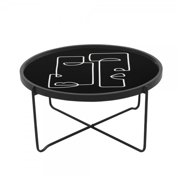 FACE COFFEE TABLE ΠΟΛΥΧΡΩΜΟ ΜΕ PATTERN ΜΑΥΡΟ D75xH37,5cm