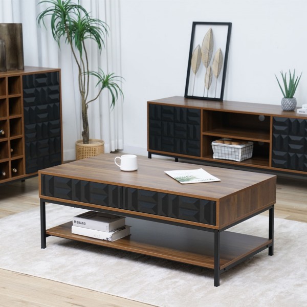 ZUMA COFFEE TABLE 2ΣΥΡΤΑΡΙΑ 3ΡΑΦΙΑ ΚΑΡΥΔΙ ΜΑΥΡΟ 111,5x60xH44cm
