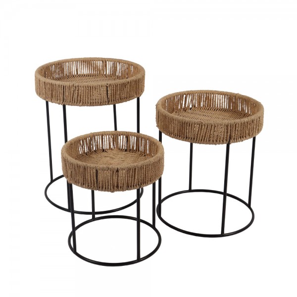 THASOS COFFEE TABLE SET 3ΤΕΜ ΦΥΣΙΚΟ ΜΑΥΡΟ 40x40x51 04-1192