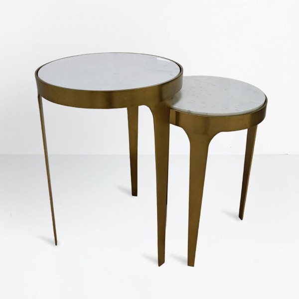 STICKS SIDE TABLE SET 2ΤΕΜ ΛΕΥΚΟ ΧΡΥΣΟ 37x37x54.5cm