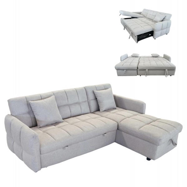 ΓΩΝΙΑΚΟΣ ΚΑΝΑΠΕΣ-ΚΡΕΒΑΤΙ ΑΝΑΣΤΡΕΨΙΜΟΣ NEZU HM3294.02 ΜΠΕΖ ΥΦΑΣΜΑ 213x145x83Υεκ.