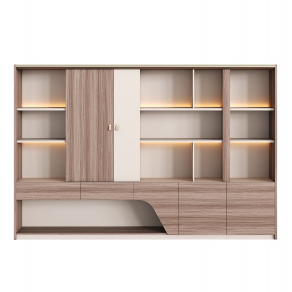 ΒΙΒΛΙΟΘΗΚΗ ΣΕΙΡΑ SUPERON HM2141 ΜΕΛΑΜΙΝΗ ΜΠΕΖ & ΦΥΣΙΚΟ--LED ΦΩΤΙΣΜΟΣ 300x40x200Υεκ