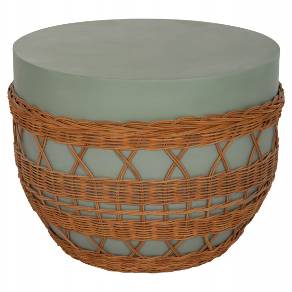 ΤΡΑΠΕΖΙ ΣΑΛΟΝΙΟΥ VILHENA HM18165 FIBER CEMENT ΠΡΑΣΙΝΟ-RATTAN ΦΥΣΙΚΟ Φ56x47Υεκ.