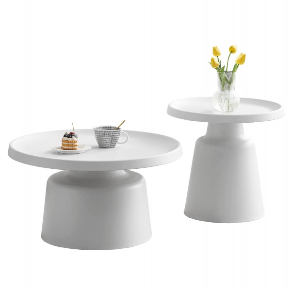 ΣΕΤ 2 ΤΡΑΠΕΖΙΑ ΣΑΛΟΝΙΟΥ RINKON2 HM18304.01 ΜΕΤΑΛΛΟ ΣΕ ΛΕΥΚΟ Φ50εκ & Φ70εκ