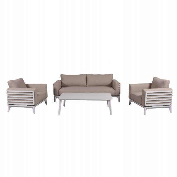 Σετ Σαλόνι Εξ.χώρου 4τμχ Σειρά Orion SM6192.02 Λευκό αλουμίνιο-Μπεζ Olefin