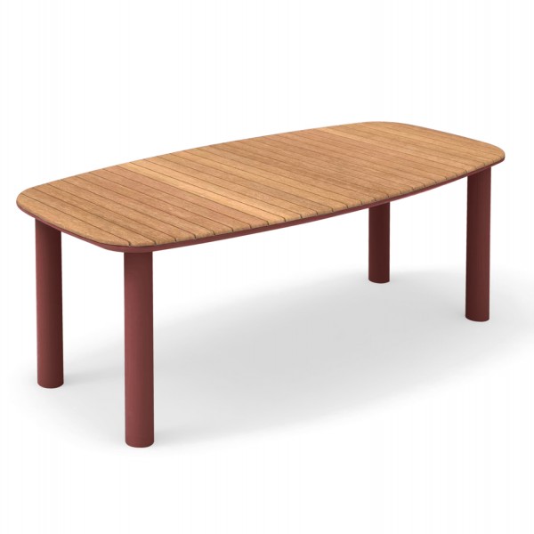 ΤΡΑΠΕΖΙ ΤΡΑΠΕΖΑΡΙΑΣ ΣΕΙΡΑ EUTOPIA SM6203.05 ΚΟΚΚΙΝΟ ΑΛΟΥΜΙΝΙΟ-ΞΥΛΟ TEAK 220x100x75Υ