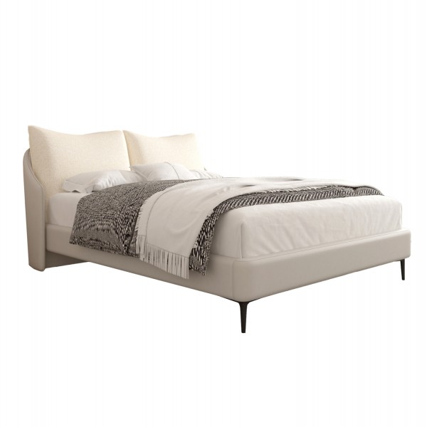 ΚΡΕΒΑΤΙ BRITTANIA SM735.03 ΜΠΕΖ ΥΦΑΣΜΑ & ΒΙΝΥΛΛΙΟ--ΓΙΑ ΣΤΡΩΜΑ 160x200εκ.