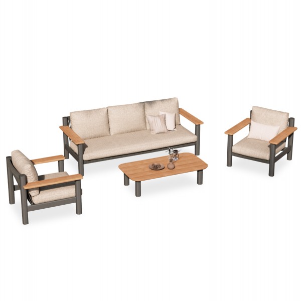 ΣΕΤ ΣΑΛΟΝΙ 4ΤΜΧ DEVERON SM6439.01 ΑΝΘΡΑΚΙ ΑΛΟΥΜΙΝΙΟ-ΣΧΟΙΝΙ-ΜΠΕΖ OLEFIN---ΞΥΛΟ TEAK