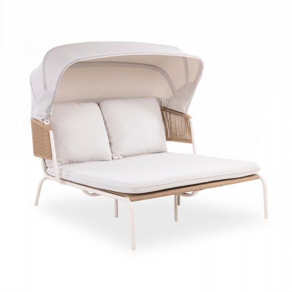 DAYBED ΜΕ ΣΚΙΑΣΤΡΟ SANCTUM SM6404.01 ΕΚΡΟΥ ΑΛΟΥΜ.--WICKER--ΛΕΥΚΗ ΤΕΝΤΑ 146x168x80Υ