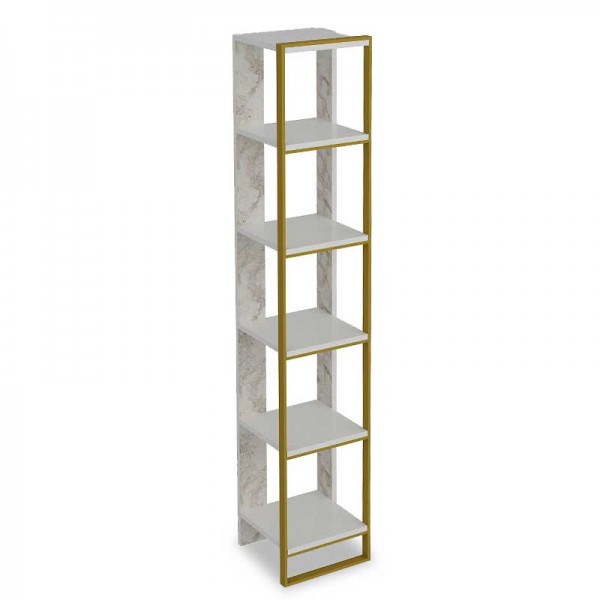 Βιβλιοθήκη Marble pakoworld χρώμα λευκό μαρμάρου-χρυσό 32x31,5x178,5εκ 071-000857