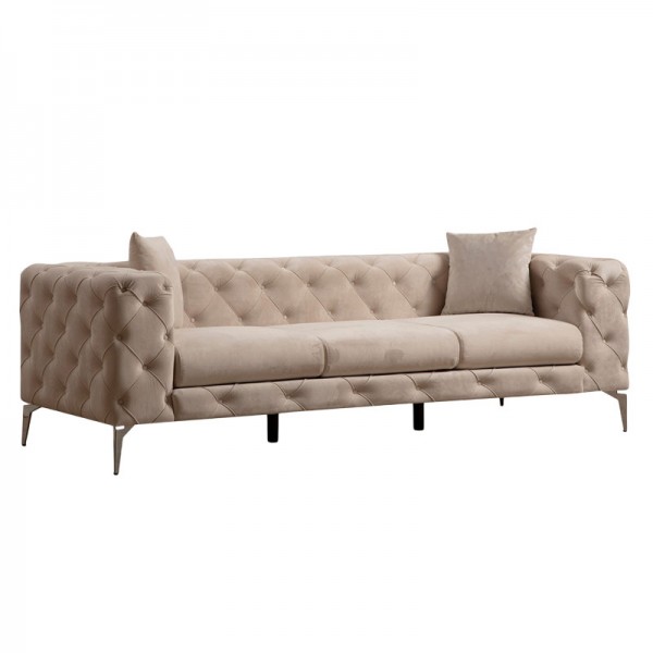 Καναπές 3θέσιος PWF-0579 pakoworld τύπου Chesterfield ύφασμα εκρού 237x90x73εκ 071-001351