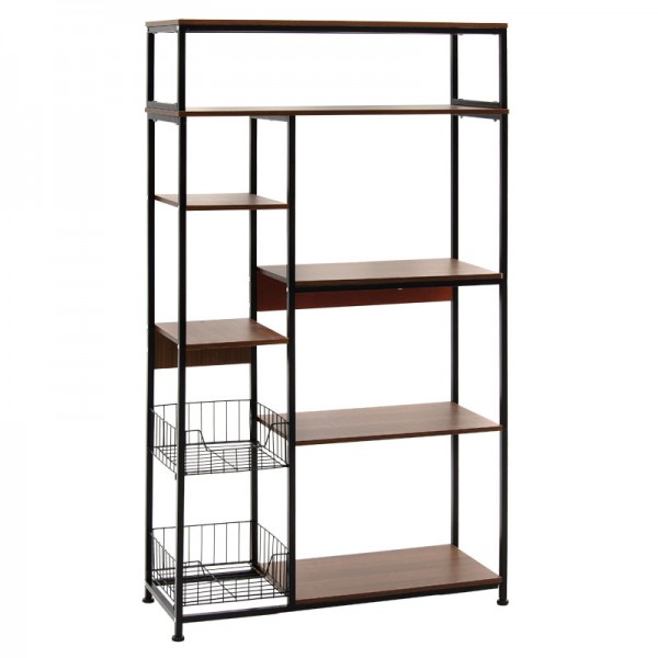 Ραφιέρα επιδαπέδια Leena pakoworld μέταλλο dark oak-μαύρο 80x30x142εκ 072-000060