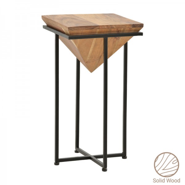 Βοηθητικό τραπέζι σαλονιού Miles pakoworld μασίφ ξύλο ακακίας καρυδί-μαύρο 29x29x54εκ 113-000031