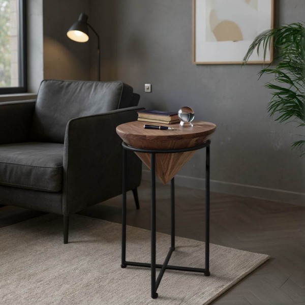 Βοηθητικό τραπέζι σαλονιού Miles I pakoworld μασίφ ξύλο ακακίας σε φυσική απόχρωση Φ31x53εκ