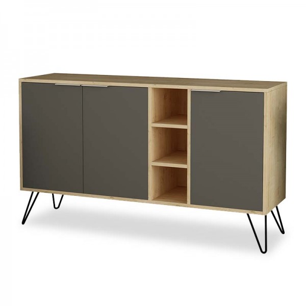 Μπουφές Clara pakoworld χρώμα light oak-ανθρακί 142x35.5x83εκ 119-001063