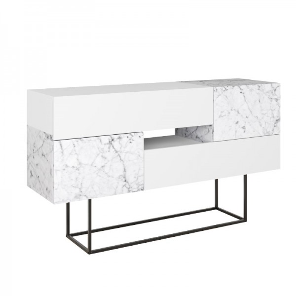 Μπουφές Roberta pakoworld μελαμίνης λευκό μαρμάρου 145x40x82εκ 119-001195