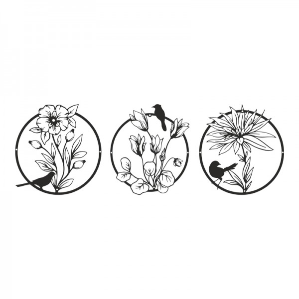 Διακοσμητικό τοίχου Renka pakooworld σετ 3τεμ μαύρο μεταλλικό Φ30x1,5εκ