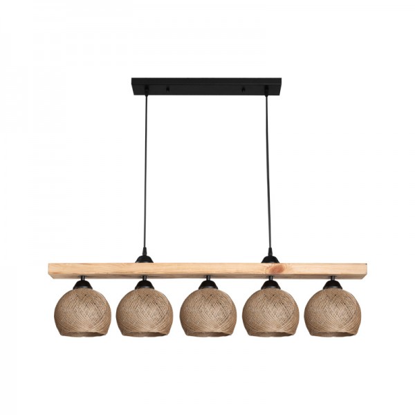 Φωτιστικό οροφής πεντάφωτο Salote pakoworld Ε27 σε καφέ-φυσική απόχρωση 100x18x24εκ