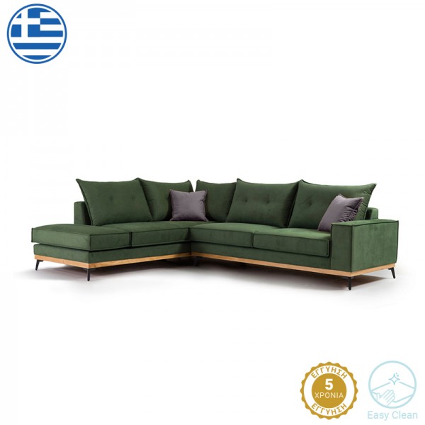 Γωνιακός καναπές δεξιά γωνία Luxury II pakoworld ύφασμα κυπαρισσί-ανθρακί 290x235x95εκ 168-000002