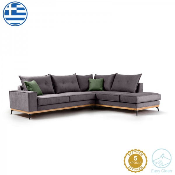 Γωνιακός καναπές αριστερή γωνία Luxury II pakoworld ύφασμα ανθρακί-κυπαρισσί 290x235x95εκ 168-000011