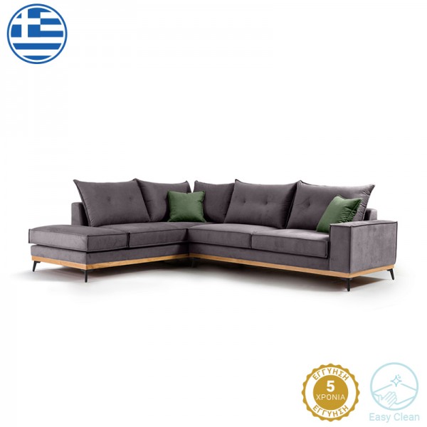 Γωνιακός καναπές δεξιά γωνία Luxury II pakoworld ύφασμα ανθρακί-κυπαρισσί 290x235x95εκ 168-000012