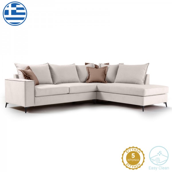 Γωνιακός καναπές αριστερή γωνία Romantic pakoworld ύφασμα cream-mocha 290x235x95εκ 168-000029