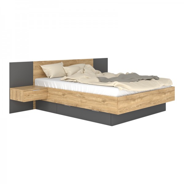 Κρεβάτι διπλό Kantri pakoworld σε sonoma - γκρι απόχρωση 160x200εκ 173-000052