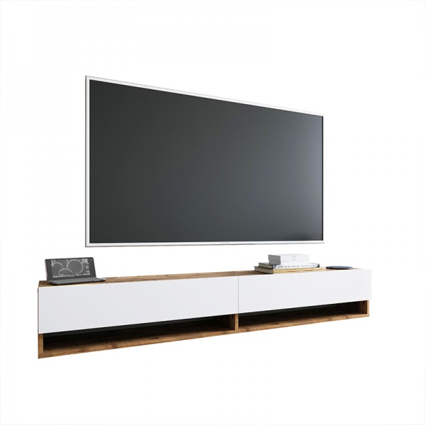 Έπιπλο τηλεόρασης επιτοίχιο Handra pakoworld λευκό-oak 180x31,5x29,5εκ 176-000002