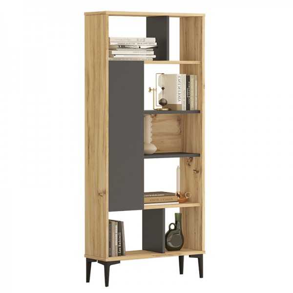 Βιβλιοθήκη Neville pakoworld φυσικό-ανθρακί 72x25x163.3εκ 176-000074