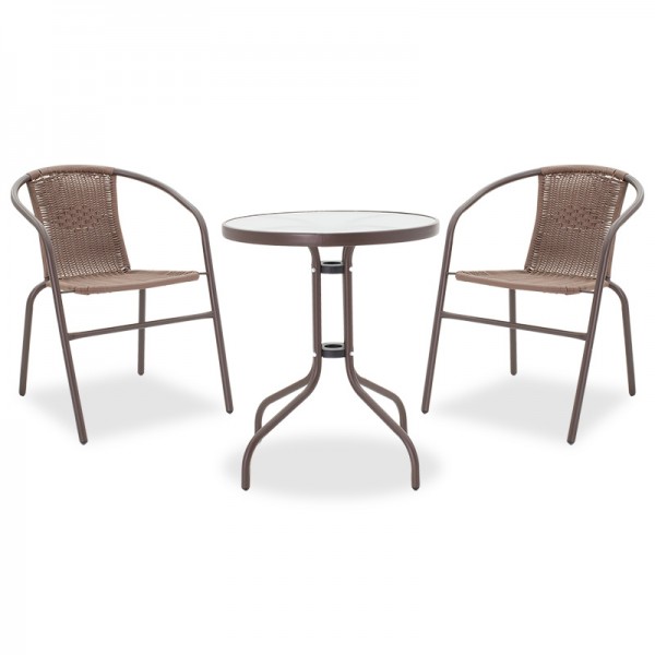 Τραπεζαρία Watson-Obbi σετ 3τεμ pakoworld μέταλλο-pe καφέ