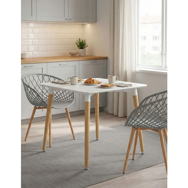 Τραπεζαρία Ezra-Natali pakoworld σετ 3τεμ pp-mdf σε γκρι-λευκή απόχρωση με φυσικό πόδι 80x80x76εκ